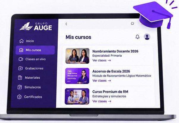 Plataforma AUGE: mis cursos, clases en vivo, grabaciones y materiales